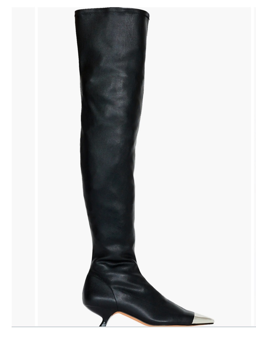 Katy Perry The Micro Heel OTK Boot Black Metal Cap Pointed Toe Size 5.5 NWOB